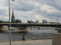 The river Maas en de church of Maastricht in the province of Limburg, The Netherlands.