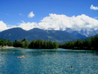 The lake with in the background Mont Blanc